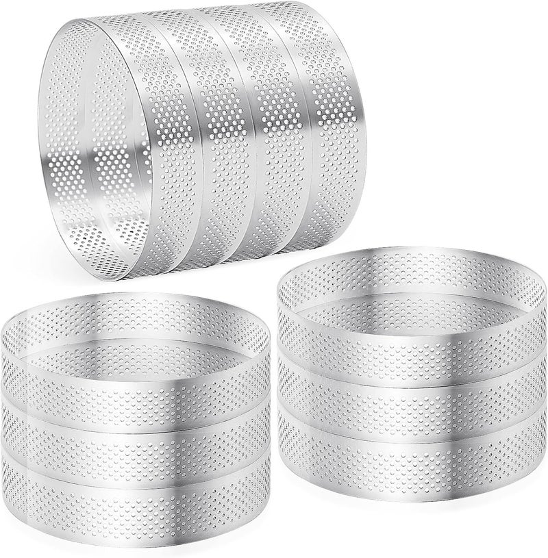 Aringfes 10 Pcs 4 Inch 304 Stainless Steel Tart Ring, Heat-Resistant Perforated Cake Mousse Ring, Round Ring Baking Doughnut Tools (10cm) - Image 1